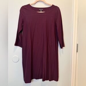 Eileen Fisher Plum Three-Quarter Sleeve Midi Shift Dress